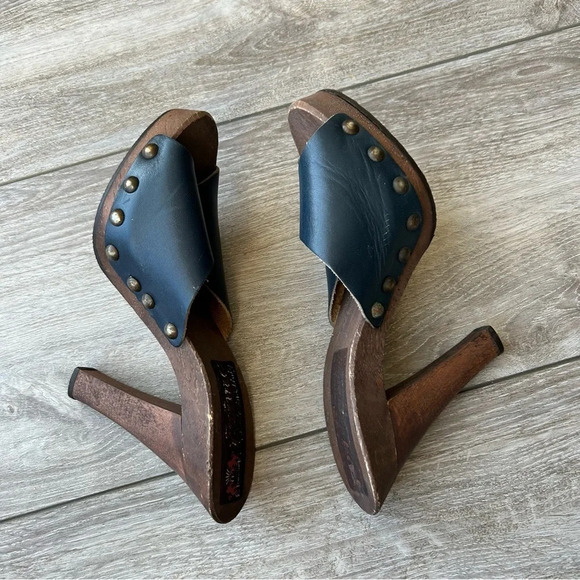 Vintage  Faimu Black Leather Studded Clogs Made in Italy - Picture 6 of 14